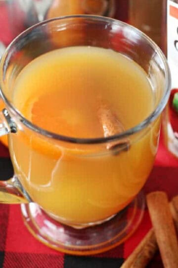 Clear mug of wassail.