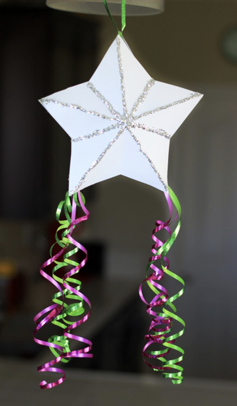 white star parol with curling ribbon