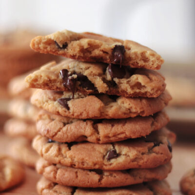 stack of brown butter chocolate chip cookies
