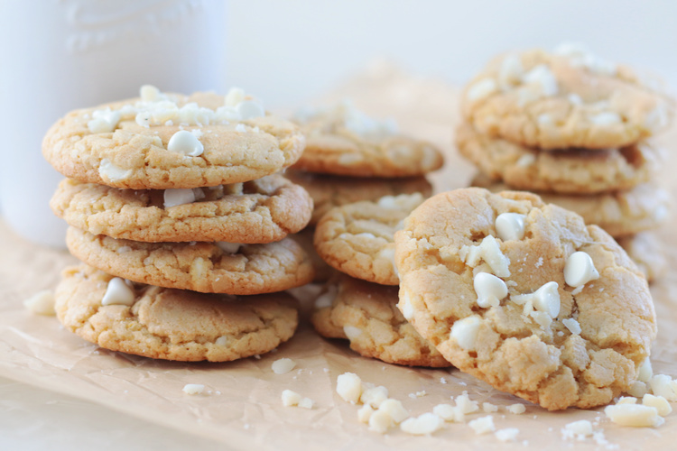 pile of brown butter white chocolate chip cookies