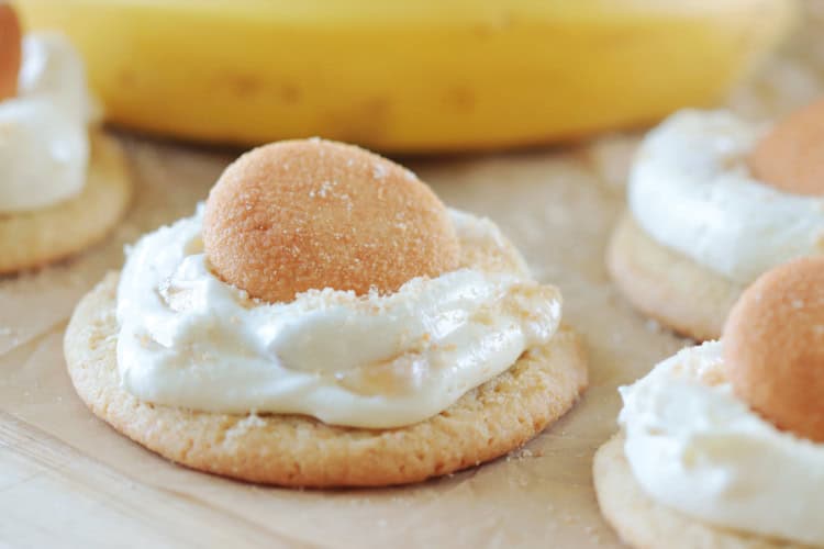 banana cream pie cookies on parchment paper