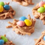 Butterscotch bird's nests on parchment paper.