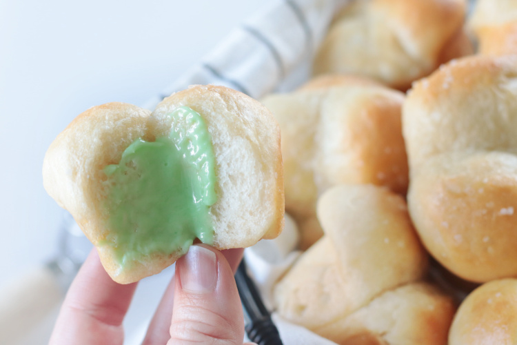 cloverleaf roll with green butter