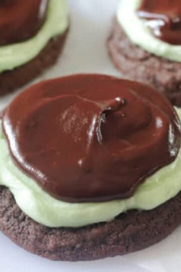 Chocolate mint cookies on parchment paper.