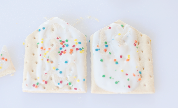 two pop tarts cut into house shapes