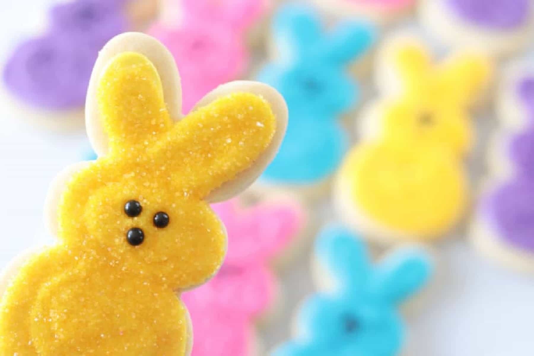 Bunny shaped sugar cookie that looks like peeps bunny.