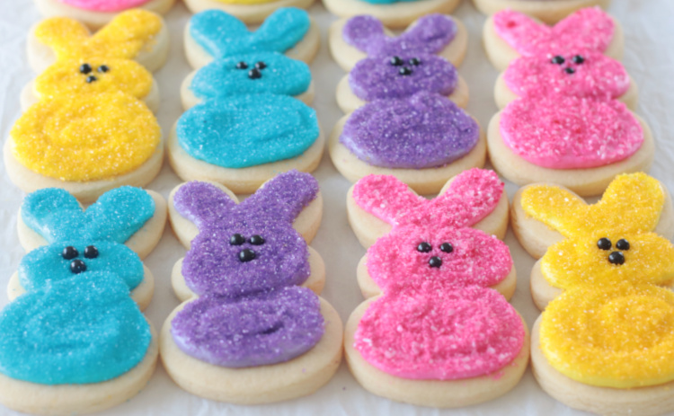 peeprs bunny sugar cookies in a variety of colors