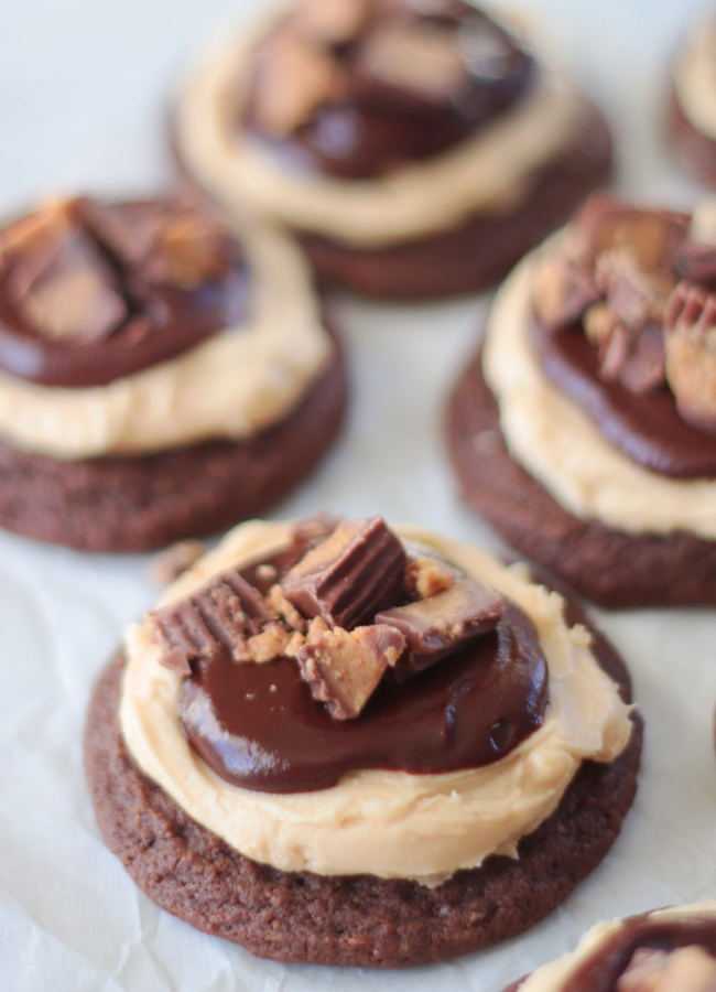 chocolate peanut butter cookies on parchment paper