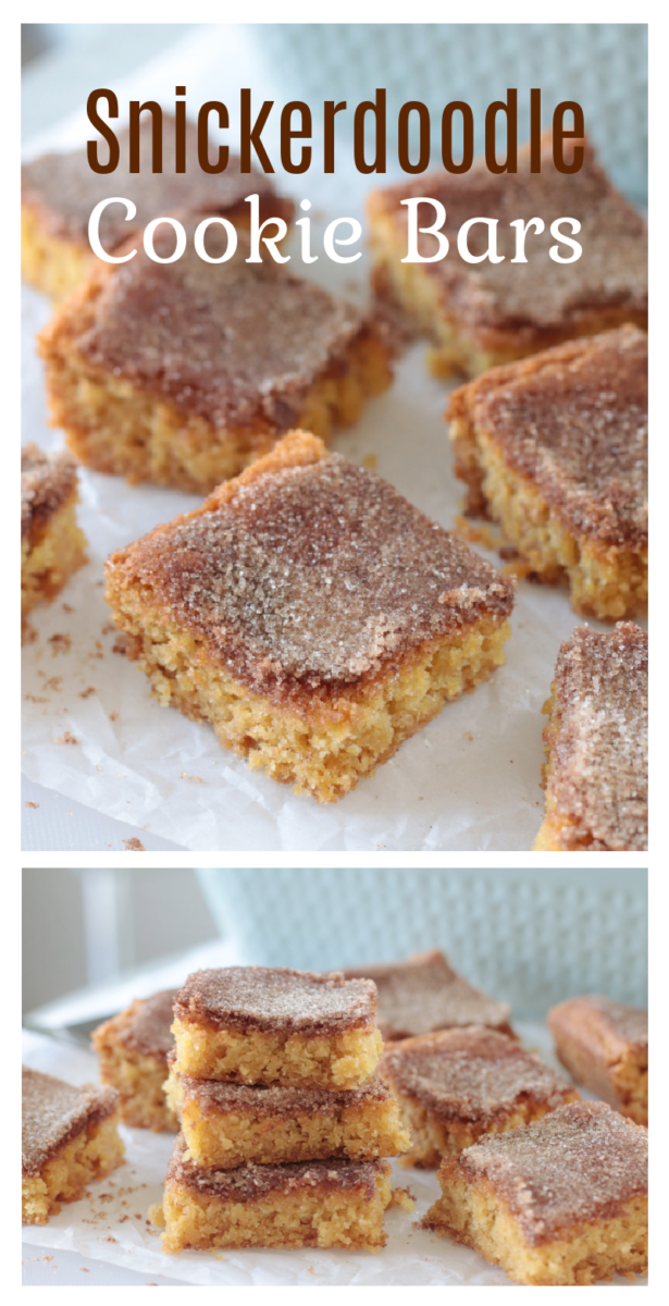 snickerdoodle cookie bars stacked