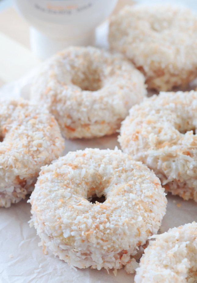 coconut crunch donuts on parchment paper