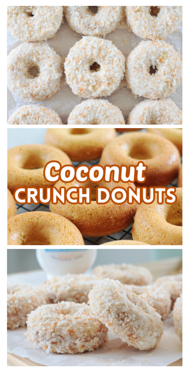 coconut crunch donuts stacked frosted and unfrosted