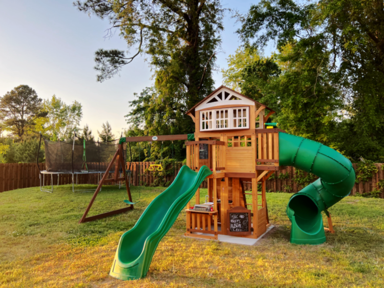 bristol point swingset in backyard