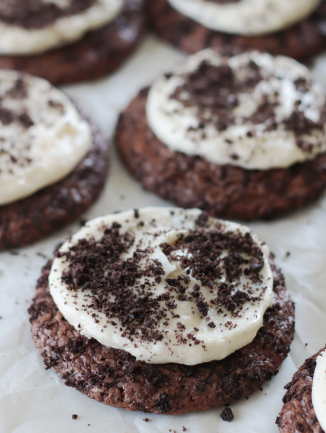 oreo brownie cookies on parchment paper