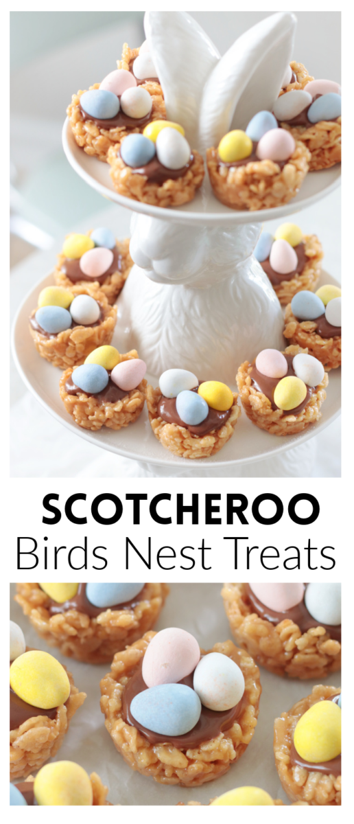 scotcheroo bird's nest treats on bunny treat holder