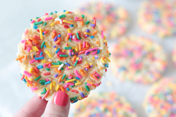 hand holding sprinkles cookie