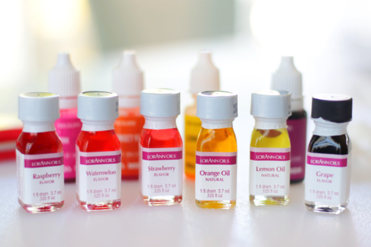 variety of flavoring oils in bottles
