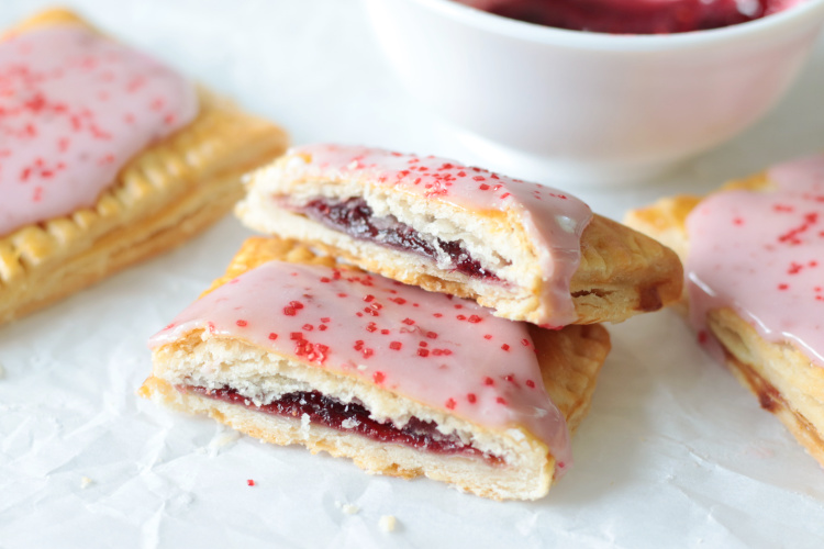 raspberry pop tart cut in half and stacked