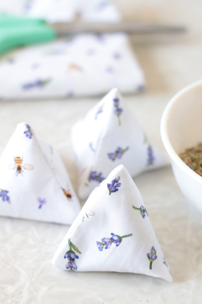 3 lavender sachets on a table