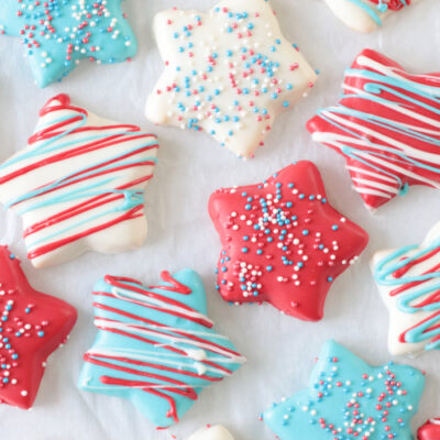 red, white and blue shortbread cookies