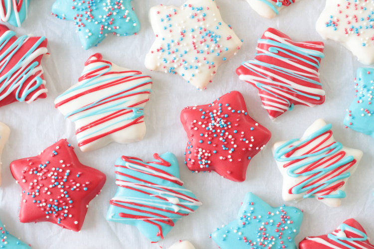 red, white and blue shortbread cookies