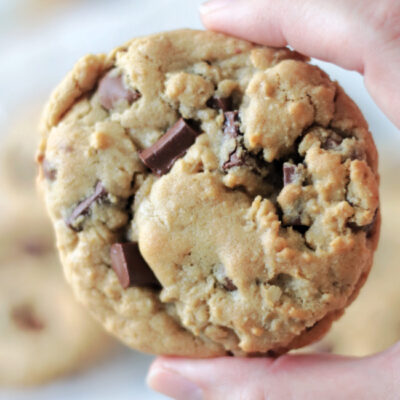 hand holding copycat chick-fil-a chocolate chunk cookie