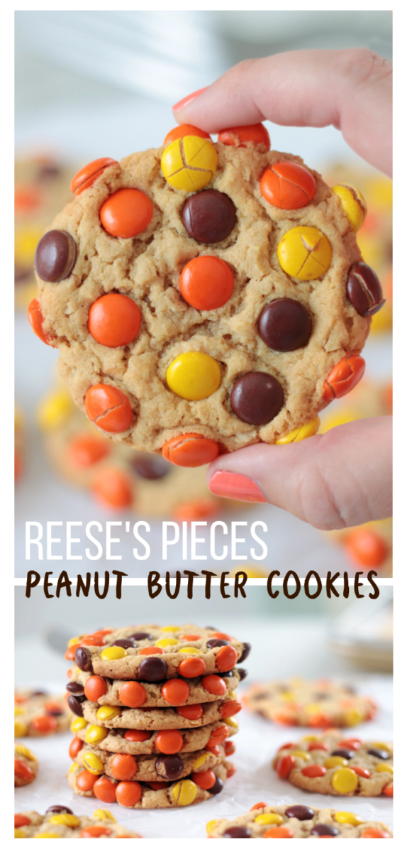 stack of peanut butter reese's pieces cookies