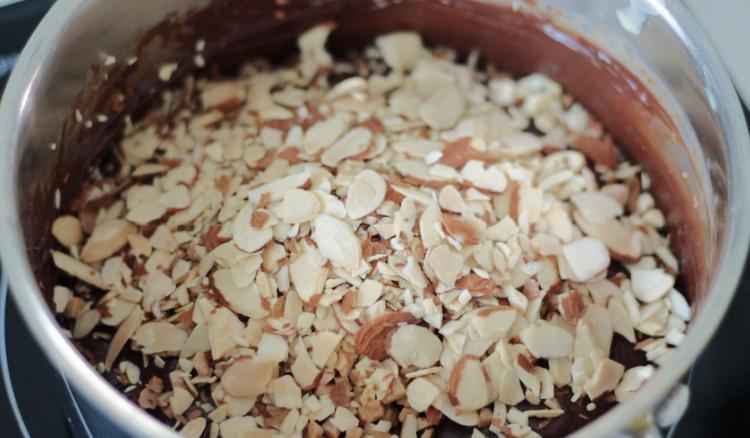 toasted almonds in pan