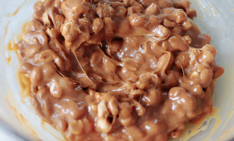 melted caramel and peanuts