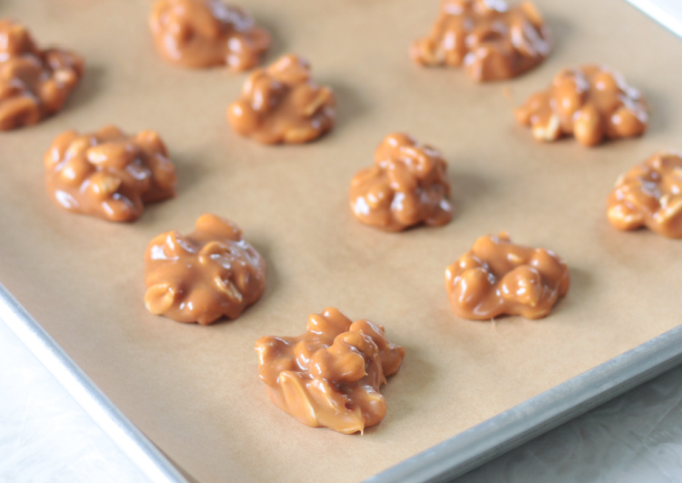 undipped caramel custers on baking tray with parchment paper