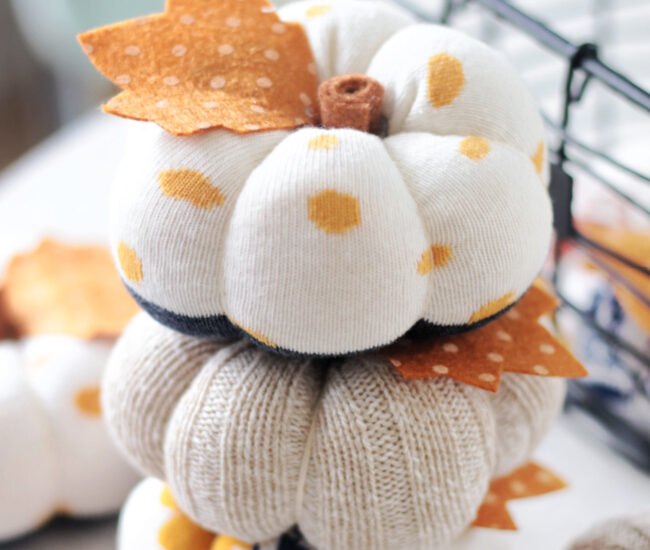 stack of sock pumpkins