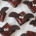 halloween bat brownies on parchment paper