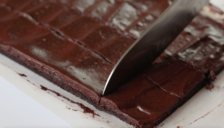knife slicing into brownies