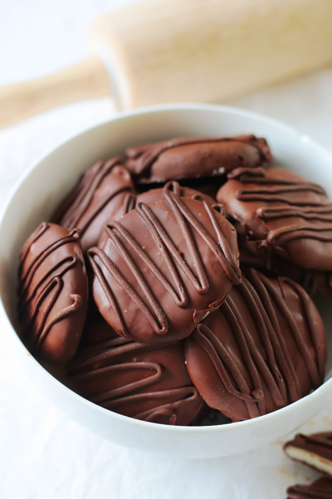 homemade peppermint patties in bowl