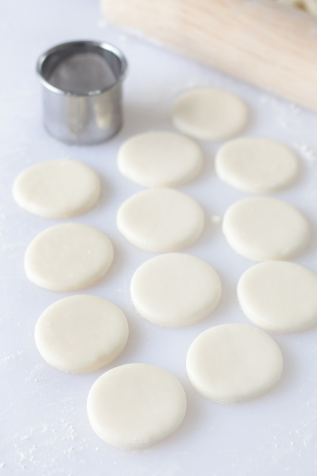 peppermint patty rounds with biscuit cutter and rolling pin