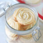 Open jar of Danish butter cookies.