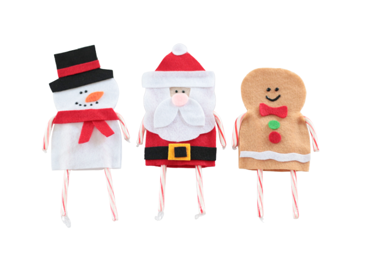 snowman, santa and gingerbread man candy cane holder
