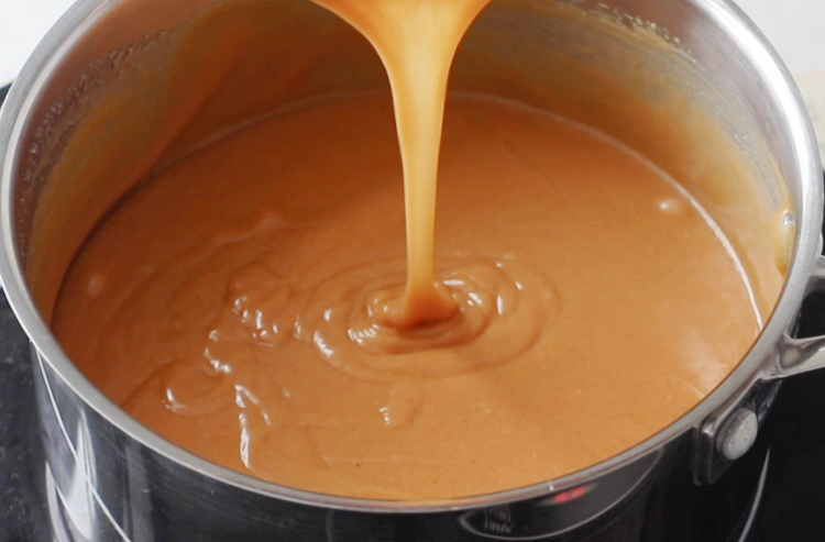 peanut butter mixture in saucepan