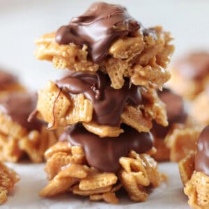 Stack of chex scotcheroos.