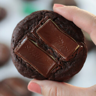 hand holding double chocolate andes mint cookies