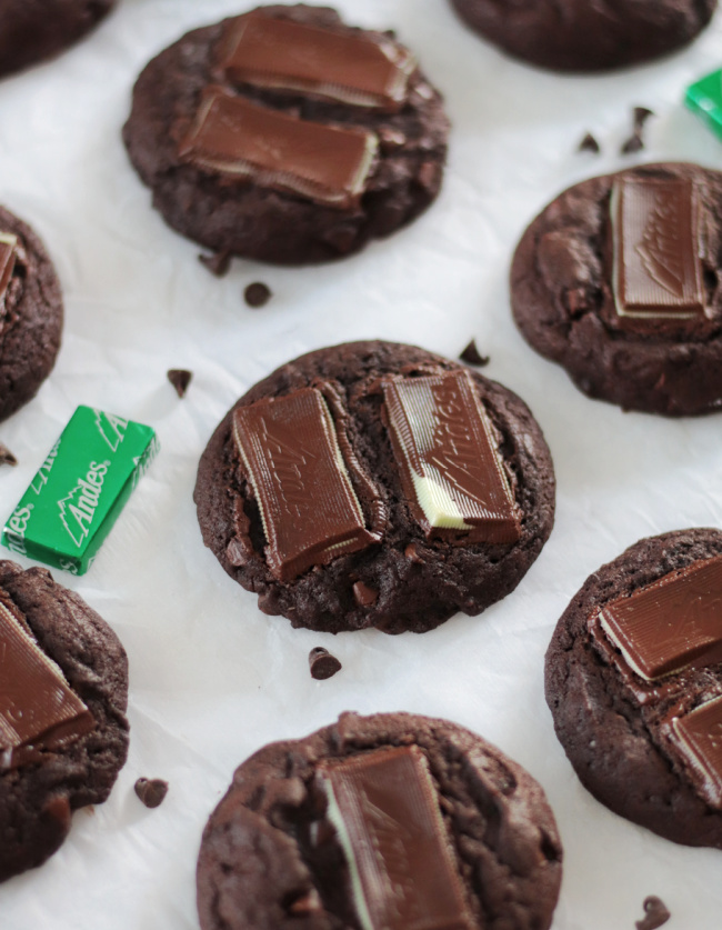 andes mint cookies on parchment paper