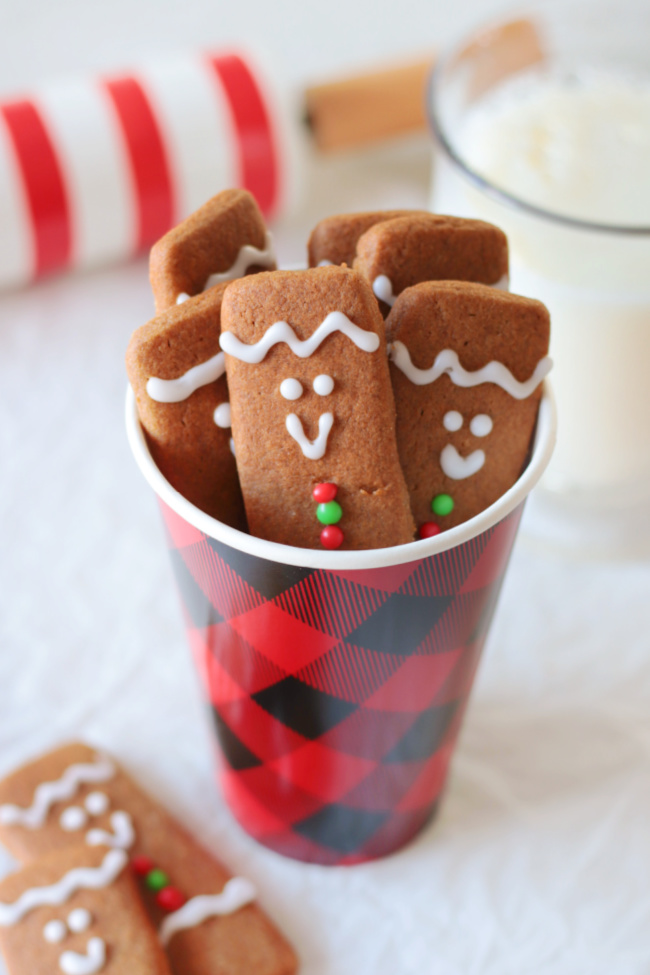 cup of gingerbread cookie sticks