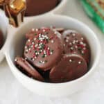 A bowl of homemade thin mints.