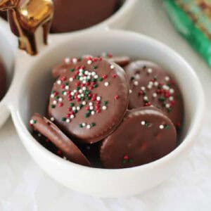 A bowl of homemade thin mints.