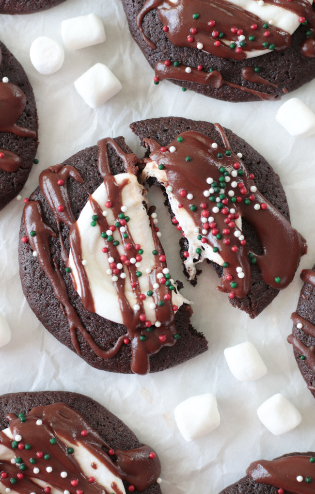 hot cocoa cookie broken in half