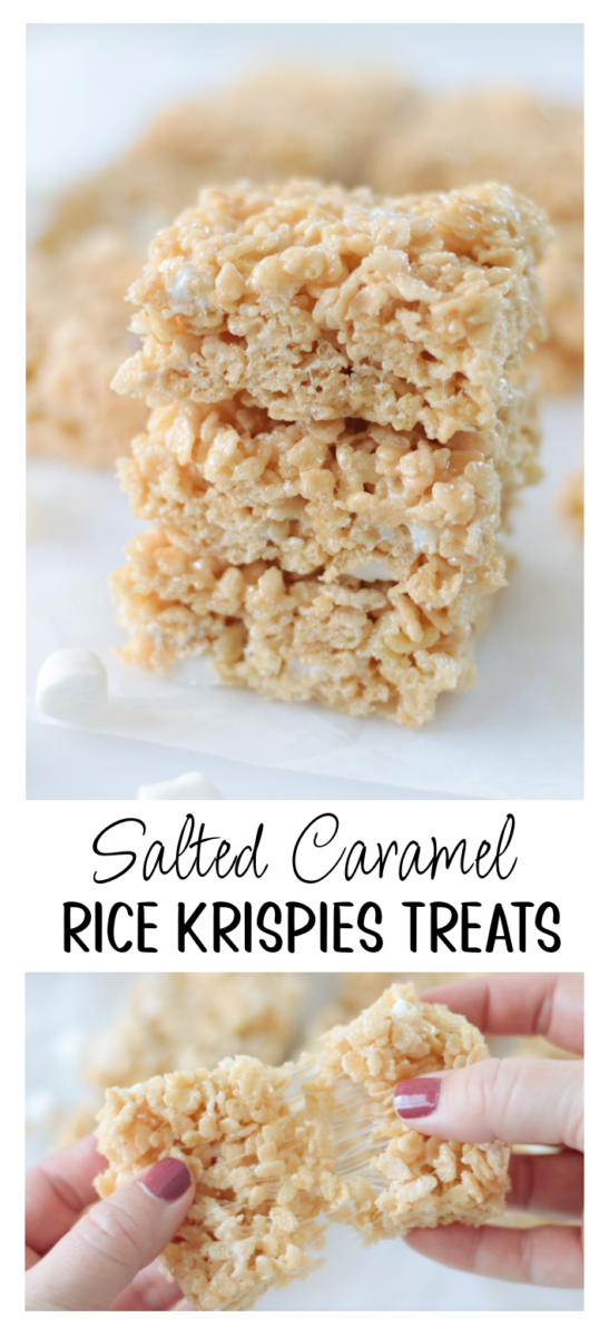 stack of salted caramel Rice Krispies treats