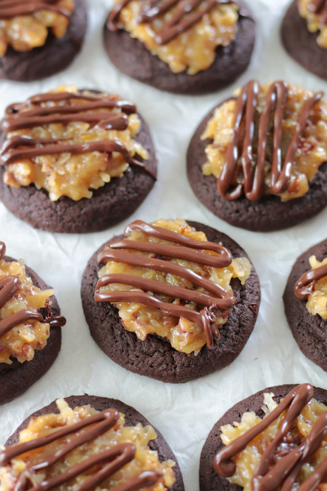 chocolate cookies with pecan coconut frosting