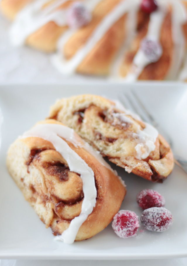 two slices of cinnamon rolls on plate