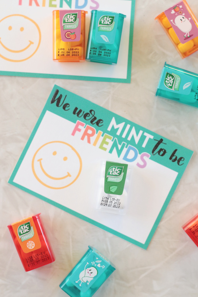 "we were mint to be friends card" with mint candy taped to the front
