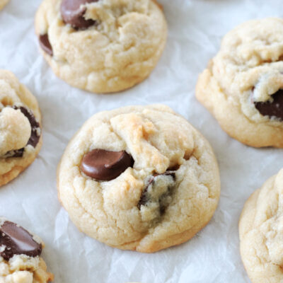 chocolate chips cookies on parchment paper