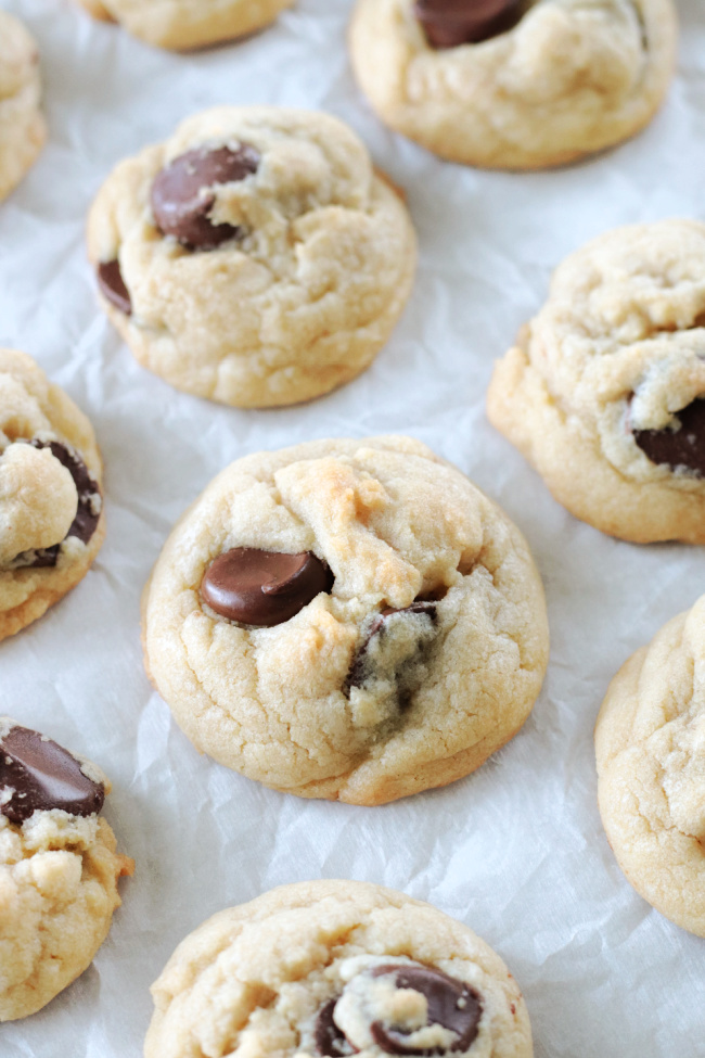 chocolate chips cookies on parchment paper